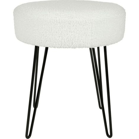Tabouret bouclette blanc – Piétement métal noir – Dimensions D. 35 x H. 39,5 cm – Poids 3 kg – Pour intérieur moderne – Ostaria (1/3)