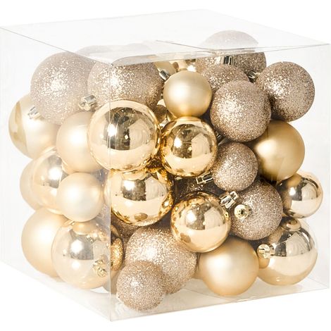 Set of 60 Christmas Baubles Gold Plastic Hanging Decor Traditional Style Christmas Balls Holiday Tree Glitter TYIN