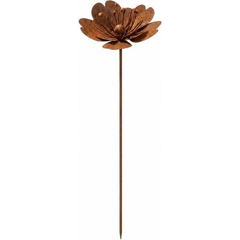 Piquet de jardin décoratif – Fleurs et oiseaux – Métal rouillé – 15 x 66 cm – Brun rouille (1/5)