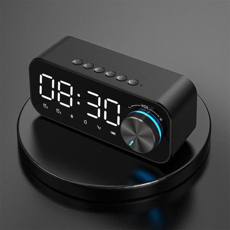 Radio-réveil Bluetooth - Affichage LED Numérique - Fonction Double Alarme - Haut-parleur Sans Fil avec Subwoofer - Alimentation par Batterie - 14,2 x 4,5 x 6 cm (1/5)
