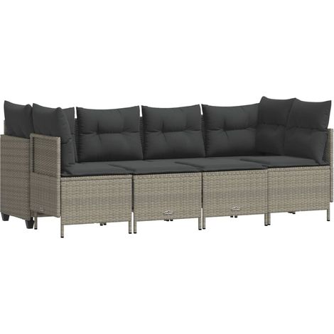 Salon de jardin 5 pcs Mobilier de jardin avec coussins gris clair résine tressée (1/5)