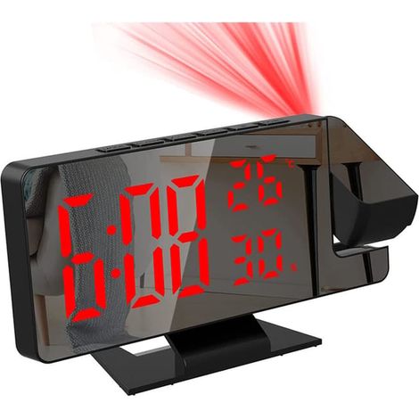 Réveil projecteur 180° chambre, horloge 12/24h, chargeur USB, thermomètre hygromètre intégré, cadran numérique lumineux (1/4)