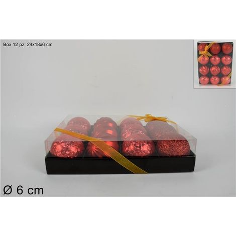 Set 12 Pezzi Palline di Albero di Natale in Box Rosse 6 cm