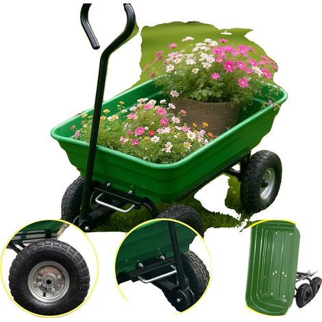 Chariot de jardin, design durable, stabilité améliorée, vert (1/2)