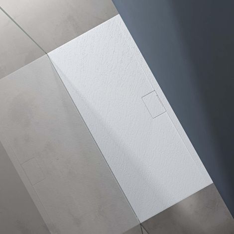 doporro Duschtasse Duschwanne 70x160x3 flach Mineralguss in Weiß DIN-Anschlüsse für bodengleiche Montage geeignet Geoma07