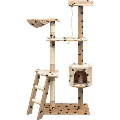 Katzen-Kratzbaum Sisal 150 cm Beige mit Pfoten-Aufdruck vidaXL