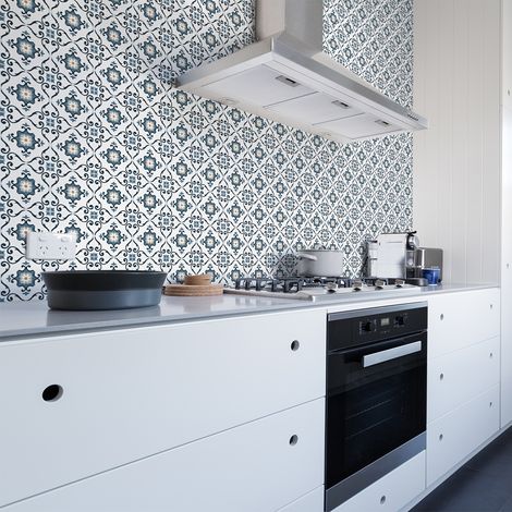 Sticker Mural Carrelage adhésif Cuisine Salle de Bain - 60 STICKERS CARREAUX DE CIMENT AZULEJOS CORISANDRA - 60stickers20x20cm (1/5)