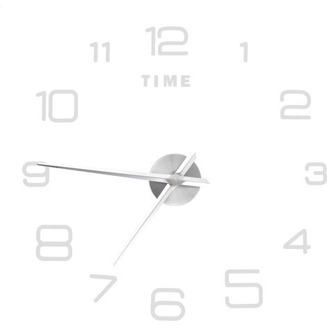 Horloge Murale DIY Acrylique Sans Cadre avec Surface Miroir, Décor Adhésif pour Salon et Chambre, Finition Argentée