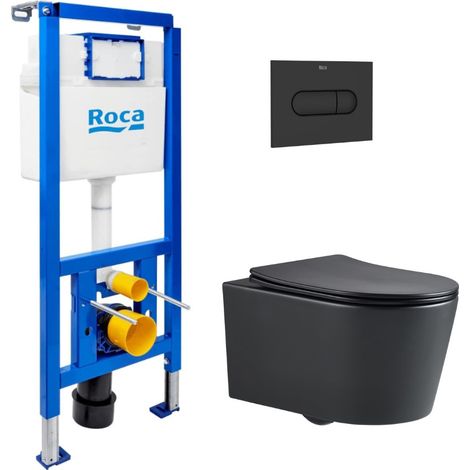 Pack WC con bastidor Roca + WC suspendido sin brida Swiss Aqua Technologies con tapa SoftClose + placa (ROSTBRBMR03-IN)