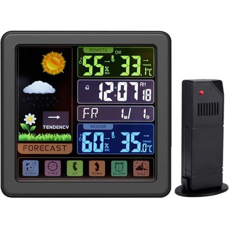 Wetterstation mit Funkfunktion, Außensensor, 6,1-Zoll-Farbdisplay, digitalem Innen-/Außenthermometer, Hygrometer, DCF-Signalempfang und funkgesteuerter Uhr (1/4)