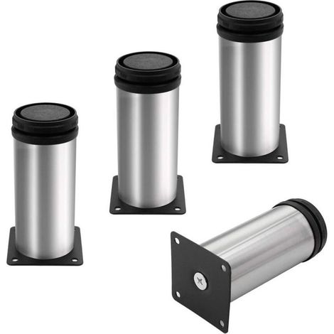 Pieds de Meuble en Acier Inoxydable Brossé, Réglables en Hauteur, Parfaits pour Canapés et Tables, Hauteur 100 mm (1/4)