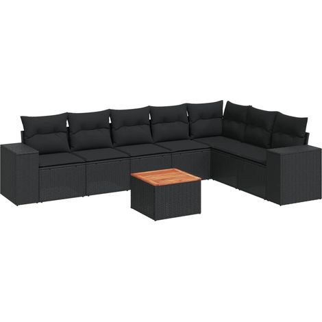 Set de sofás de jardín 8 piezas y cojines ratán sintético negro vidaXL (1/3)