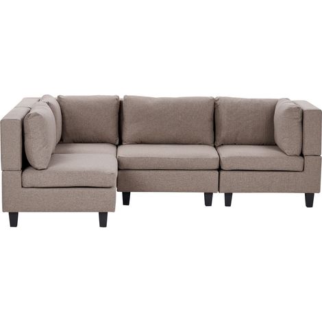 Modular Corner Sofa 4 Seater UNSTAD Fabric Brown Right Hand