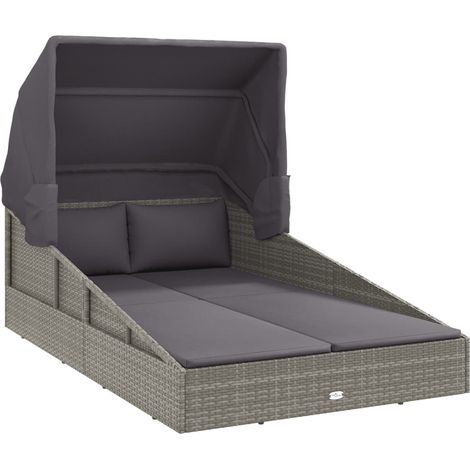 vidaXL Sunbed with Foldable Roof Grey 200x114x128 cm Poly Rattan