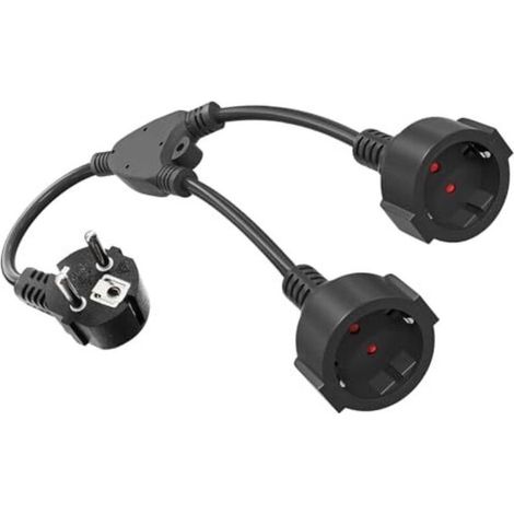 Fiche double pour prise, fiche double 16A/250V/Max, rallonge courte avec adaptateur de prise Schuko 2 voies, fiche double Schuko pour cuisine, bureau, maison, noir (1/5)