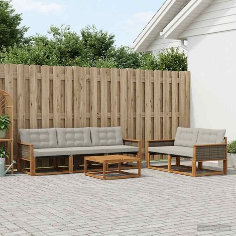 vidaXL Outdoor-Sofagarnitur mit Kissen 6 pcs Natürlich und Hellgrau (1/5)