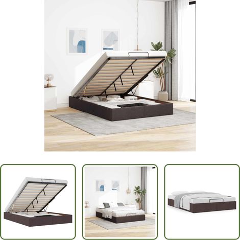 vidaXL Mécanisme de levage - Cadre de lit ottoman sans matelas marron foncé 140x200 cm tissu (1/5)