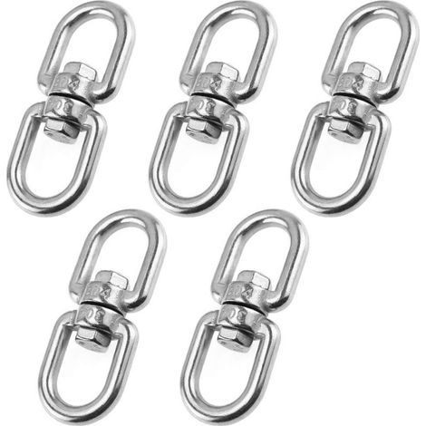 SABIR Anneau pivotant à double extrémité M6, anneau pivotant en acier inoxydable 304, crochet pivotant, émerillon de chaîne pour chien de sac de sable, balançoire suspendue (lot de 5) (1/5)