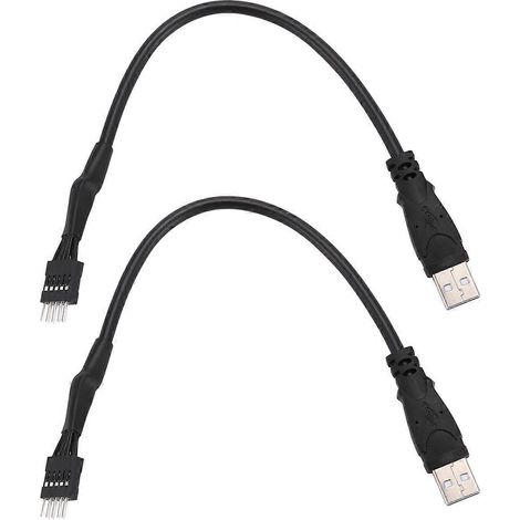 Lot de 2 câbles d'extension de données internes pour carte mère PC, connecteurs mâles 9 broches vers USB-A mâle, 20 cm (1/5)