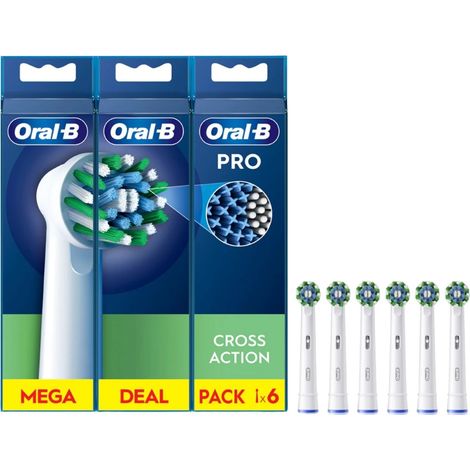 Cabezales Oral-B Cross Action para cepillo de dientes eléctrico, color blanco, 6 unidades. (1/3)