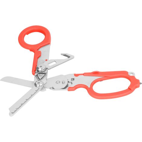 Ciseaux pliants acier inoxydable, échelle transparente, coupe-vent, clé multifonction, outil extérieur orange. (1/5)