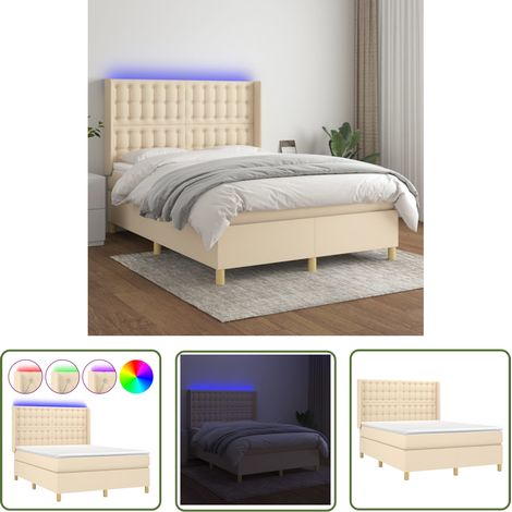 The Living Store Boxspringbett mit Matratze & LED Creme 140x190 cm Stoff - Boxspringbett - Doppelbett - Schlafsofa - Cremefarbenes Bett - Bettenrahmen (1/5)