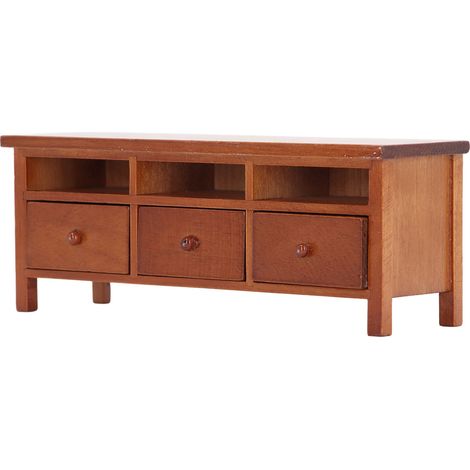 Meuble TV miniature avec tiroirs, modèle de meuble décoratif en bois pour maison de poupée à l'échelle 1/12, couleur bordeaux. (1/5)