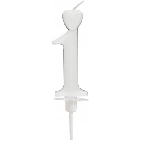Vela en forma de corazón número 1, blanca, 6,5 cm