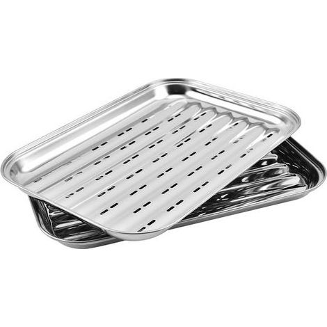 Set mit 2 wiederverwendbaren Grillplatten aus Edelstahl, silberfarben, 34,9 x 24,5 x 2,7 cm (1/5)