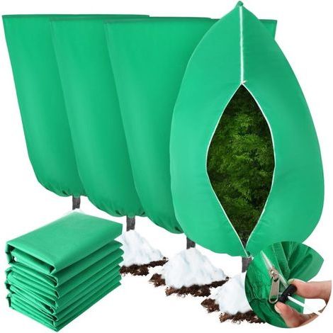 Winterliche Pflanzenschutzhüllen – mit Reißverschluss und Kordelzug – Schützen Sie Ihre Pflanzen im Winter – 4er-Pack, Grün, 60 x 80 cm (1/5)