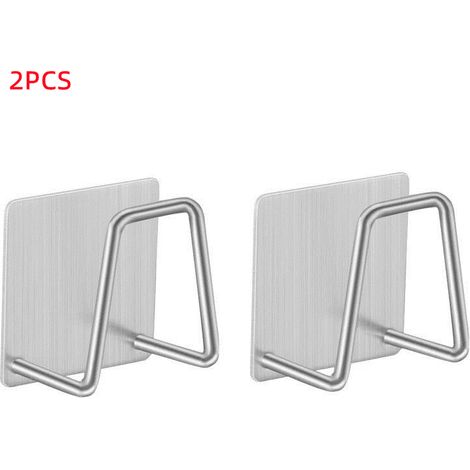 Lot de 2 supports d'évier en acier inoxydable, égouttoir auto-adhésif, crochet mural, étagère de rangement argentée-AquaForge (1/5)