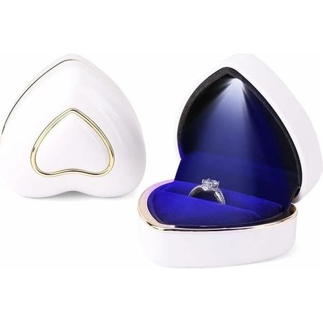 Heart-shaped engagement ring box, LED ring box, jewelry box, wedding ring box, proposal box, white (1/4)