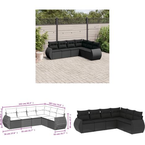 6-tlg. Garten-Sofagarnitur mit Kissen Schwarz Poly Rattan - Gartenmöbel - Outdoor Möbel - Rattan Gartenset - Lounge Set - Esstischgarnitur - Home & Living (1/3)