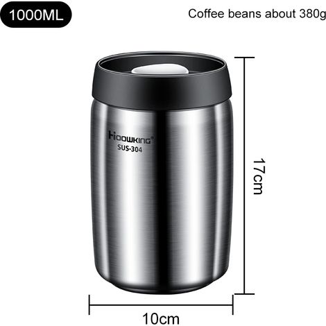 (Format L, 1000 ml) Boîte de conservation sous vide pour grains de café, en acier inoxydable 304, résistante à l'humidité. (1/5)