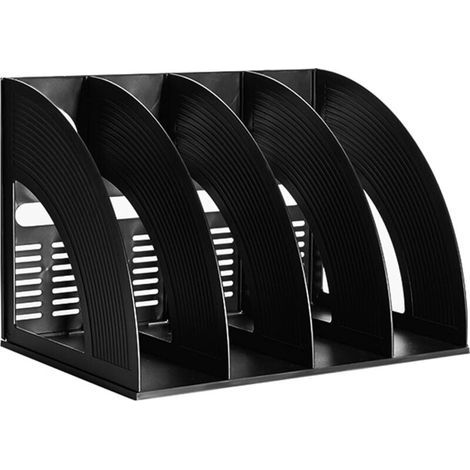 Porte-Revues en Plastique, Porte Revues à 4 Compartiments, Porte-Revues en Plastique, Trieur de Dossiers Verticaux, Organiseur de Bureau, pour Magazine Papier A4 Livre Dossier, Noir (1/4)