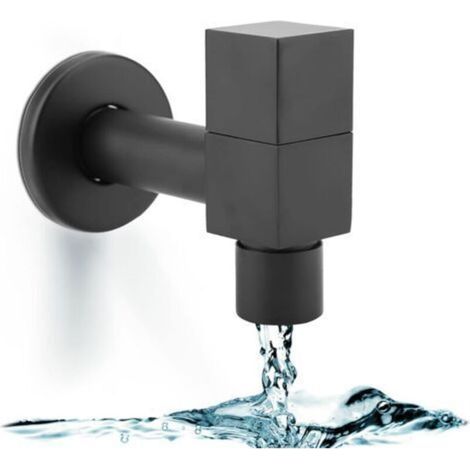 Robinet de lavabo carré, robinet d'eau froide noir avec poignée carrée, robinet d'évier en cuivre, robinet de lavabo mural, robinet pour salle de bain/cuisine (évier à serpillière)