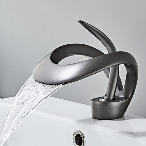 Robinet de salle de bain, mitigeur d'évier à cascade haute,robinet de lavabo au design contemporain, valve en céramique à économie d'eau, chromé en métal de haute qualité (1/5)