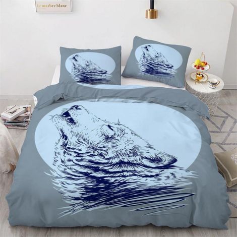 Bettwäsche-Set 220x240 cm mit 2 Kissenbezügen 80x80 cm, 3D Wolf Motiv, Mikrofaser