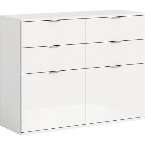 ProjektX Schuhschrank 4 Schubladen 2 Klapptüren weiß Hochglanz.