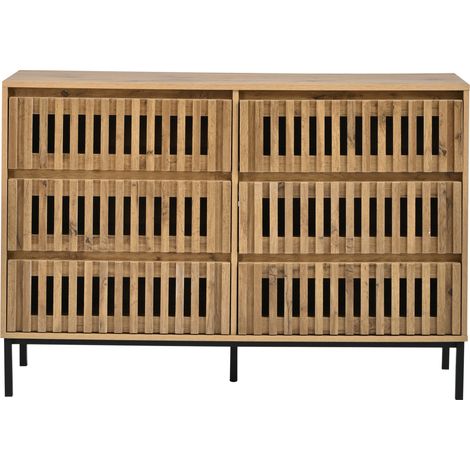 Credenza moderna con 6 cassetti in MDF e truciolato 120 x 40 x 81 cm colore naturale (1/5)