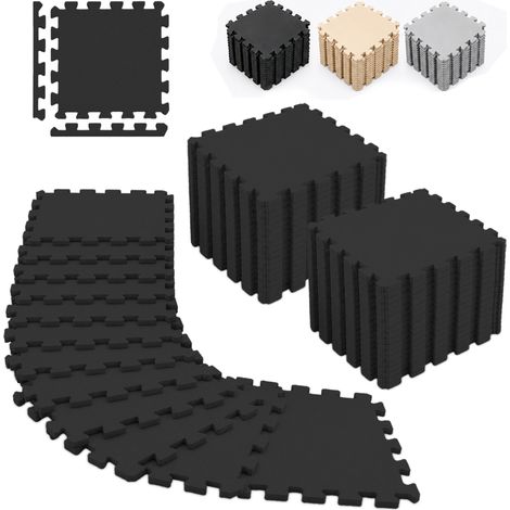 Relaxdays tapis de sol, lot de 36, 30 x 30 cm, 3,3 m², bordure, insonorisant, mousse, puzzle fitness, noir (1/5)