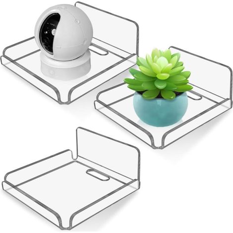 Pack de 3 étagères murales sans perçage, étagères murales décoratives en Acrylique avec 10 Serre-câbles pour Salle de Bain, Salon, Chambre, Cuisine et Bureau, 10,2 × 10,2 × 4,5 cm (1/5)