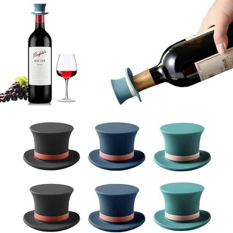 Tapones para vino, divertidos tapones y tapas de silicona reutilizables para botellas, juego decorativo con accesorios para sellar y almacenar botellas de vino, paquete de 6 piezas (1/3)