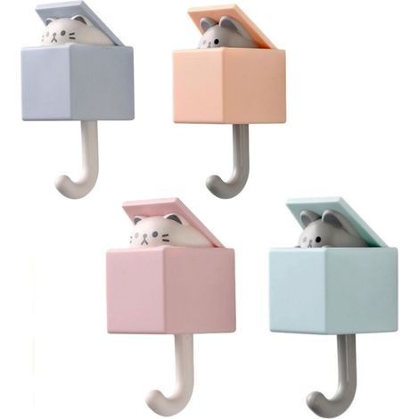 4 crochets muraux en forme de chaton -Crochets décoratifs -Convient pour la maison, la salle de bain et la cuisine -Auto-adhésif (1/5)