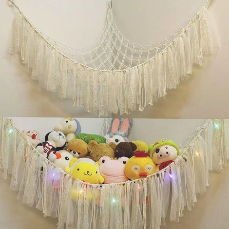 Rete portaoggetti per giocattoli - Rete per riporre i peluche - Tessuta a mano - Triangolare - Borsa a rete sospesa mista - Rete portaoggetti (1/2)