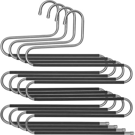 Lot de 4 Cintres en INOX à 5 Niveaux, Organisateur, Rangement, Cintre Multiples pour Pantalons, Serviettes, Cravates Anti-dérapant (1/5)