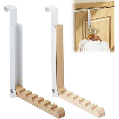 Lot de 2 crochets de porte pliables avec 6 cintres - Crochet de porte pliable en métal et bois - Crochet de porte à suspendre pour pliage de porte de 2 cm (1/5)