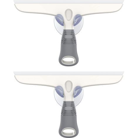 Lot de 2 Raclettes en Silicone avec Support Ventouse, Raclette Vitre Douche Salle de Bain, Raclette Tout Usage Pare-Brise de Voiture, Fenêtre, Blanc et Gris (1/5)