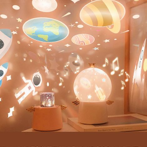 Veilleuse créative rechargeable USB, lampe projecteur multi-modes, décoration pour chambre d'enfant, lampe de projection romantique, boîte à musique, cadeau (1/2)
