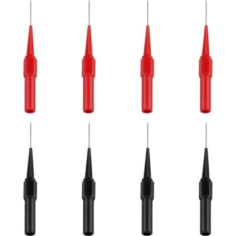 Lot de 8 sondes de test, cordons de test en acier inoxydable pour multimètre, sondes de test multifonctions pour multimètre, électricien, laboratoires (rouge et noir) (1/4)